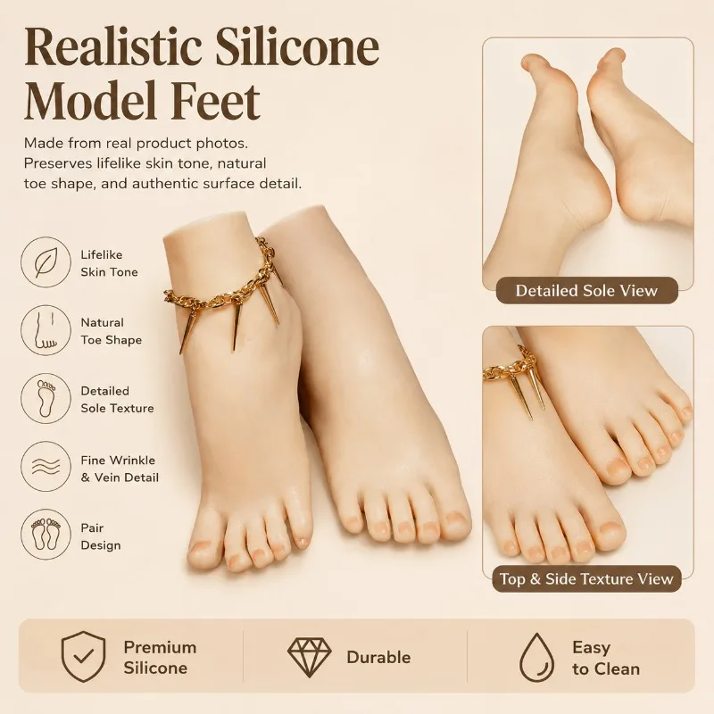 

36cm Life-Size Foot Model Fine Surface Details Female Realistic Silicone Foot Model for Anklet Jewelry Display Toenail Practice