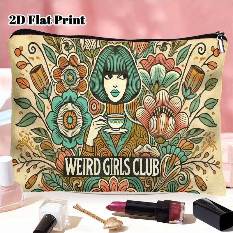 

2d Printed Cosmetic Bag Weird Girls Club Artwork Equipped with Zipper It Is Ideal Travel Daily Use Toiletry Bag Makeup Pouch