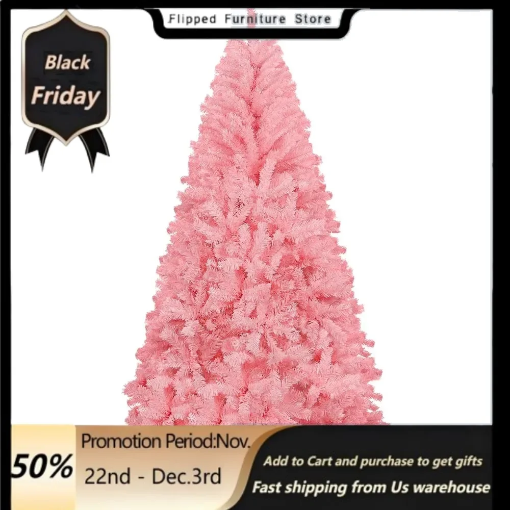 

6ft Pink Artificial Christmas Tree 800 PVC Branch Tips,Durable Foldable Metal Base,Premium Holiday Christmas Trees.