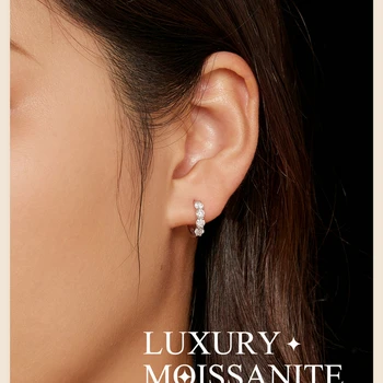 Bamoer U 모이사나이트 귀걸이, 925 스털링 실버 이어 버클, 스파클링 라운드 후프, 웨딩 주얼리 선물, 여성용 오리지널 D 컬러 