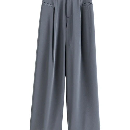 ZIQIAO 여성용 얇은 캐주얼 와이드 레그 팬츠, 스트레이트 다용도 캐주얼 여성 바지, 회색, 2024 여름 신상, 24ZQ92454 