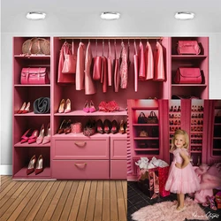 Pink Cloakroom Photo Background Princess Girl Birthday Cake Smash Photography Backdrop High Heeled Shoe Bag Photo Studio Props