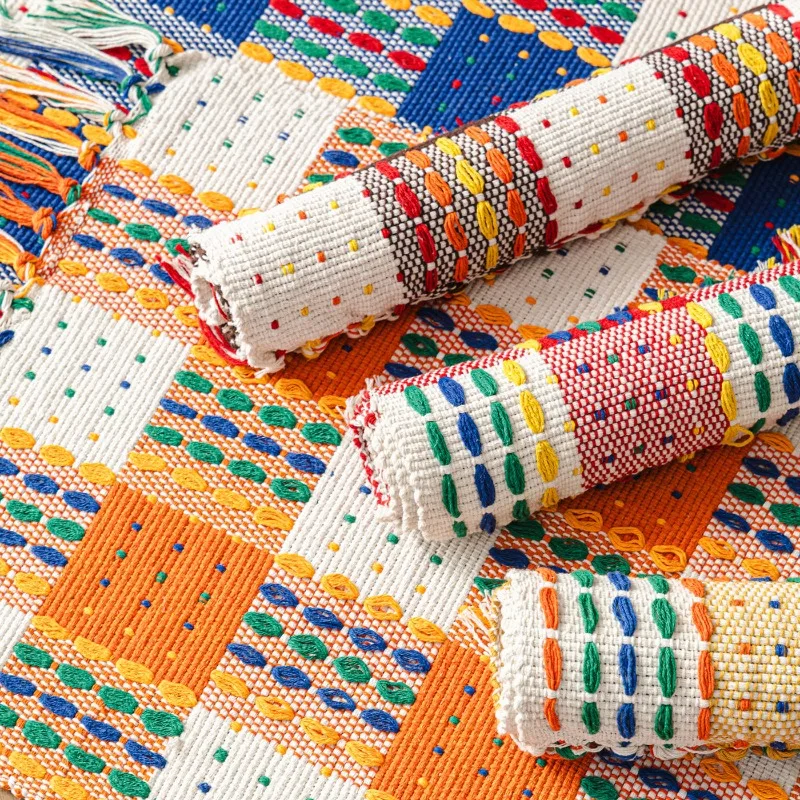 Woven carpet household floor mat fringed decorative bedside table cover cloth table mat