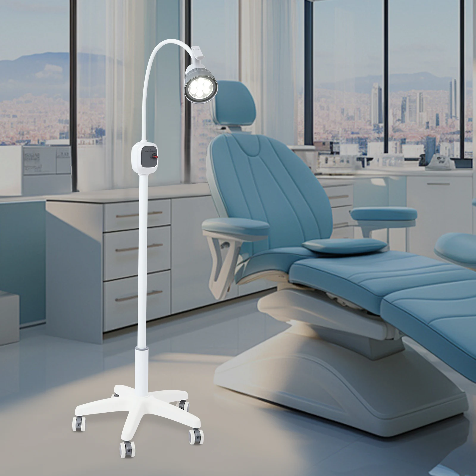Lampada per visita dimmerabile da 12 W Luce per visita chirurgica 7500 Lux LED con base freno a 5 ruote per medico/dentale