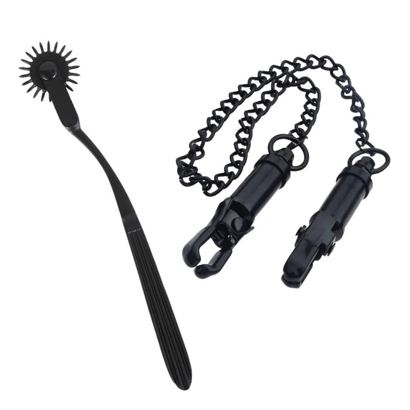 Conjunto de bondage adulto bdsm, kit sexual com braçadeira de metal e roda farpada de liga, equipamento de mensagem para casal, forplay, flertar, gadget