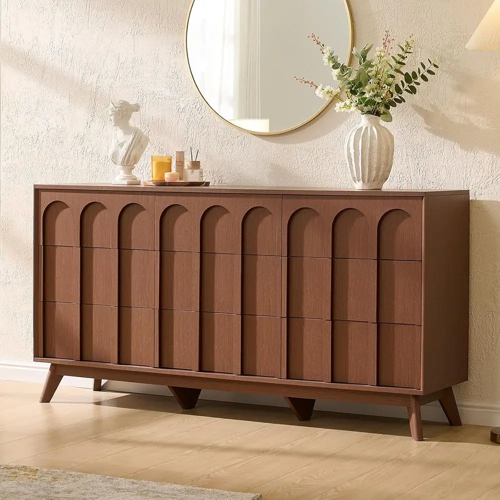 

9 Der Drer or Bedroom, Century ern Walnut Chest o Ders with Arched ront, 63'' Wide Wood Storage Organizer or Living Room