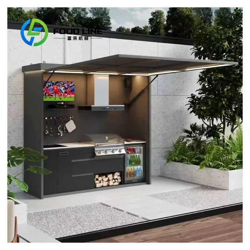 Customized Terrace Garden Cooking Island Patio BBQ Area Rust-Proof Aluminum Modular Outdoor Kitchen Cabinets Backyard Courtyard
