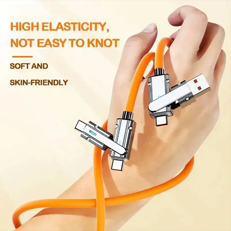 4 in 1s PD 120W 1M 2M USB Type C to C Charging Cable Silicone Cord Fast Charging Data Cable