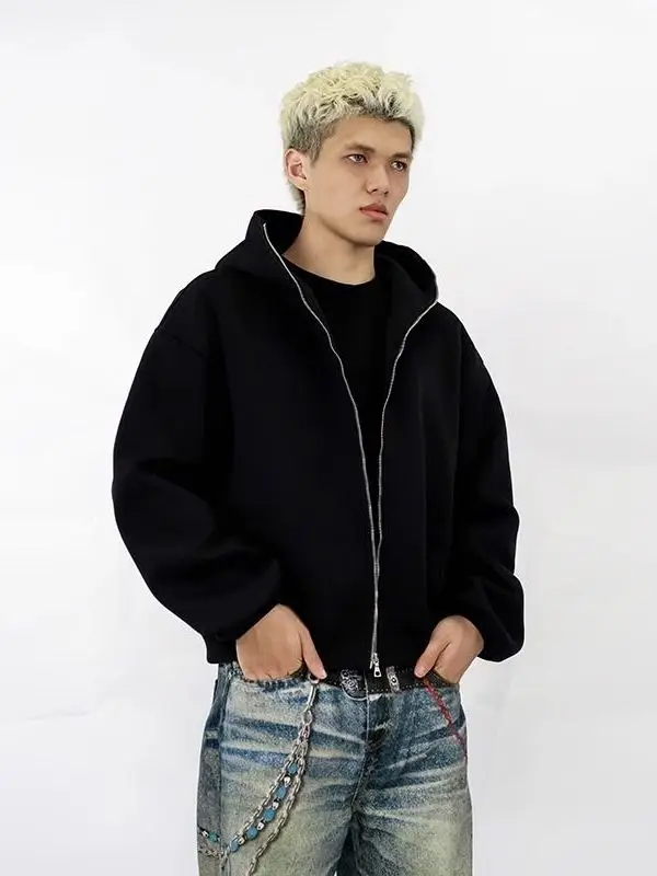 

Retro American Spring Autumn Zipper ort Hoodie ex Heavyweight Street Sle Jaet Couple Matching Polyester Fabric