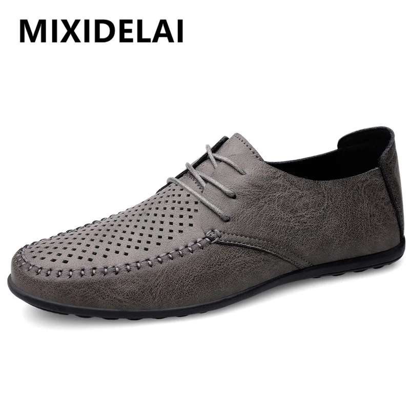 Zapatos informales de cuero para hombre, mocasines huecos de lujo, transpirables, ligeros, para conducir, de diseñador, para verano