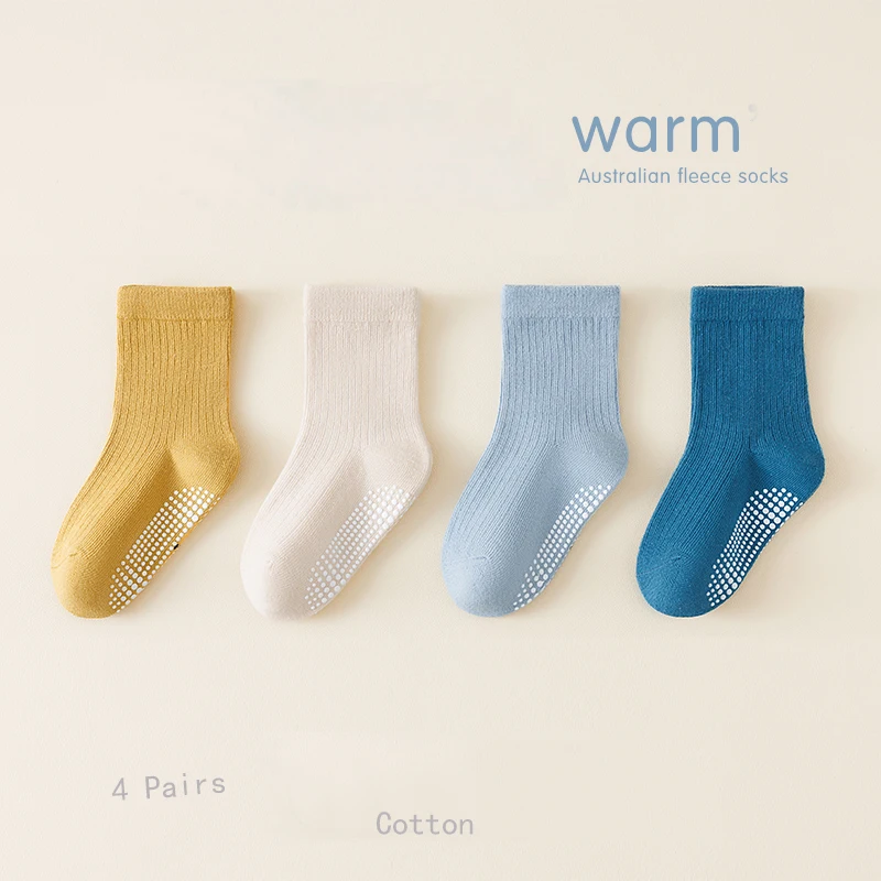 Children's Glue Anti slip Mid tube Socks Spring and Autumn Boys' Solid Color Children's Socks Girls' Cotton Socks