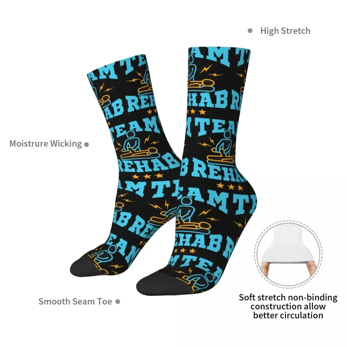 Team Rehab Physical Therapy Squad PT Assistant Socks Harajuku Super Soft Stockings All Season Long Socks for Unisex Gifts