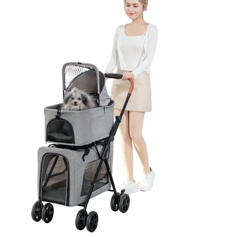 Doppeldecker-Kinderwagen für Haustiere, 3-in-1-Tragetaschen und Reiseprodukte, zusammenklappbare Trolleys mit abnehmbarem Träger