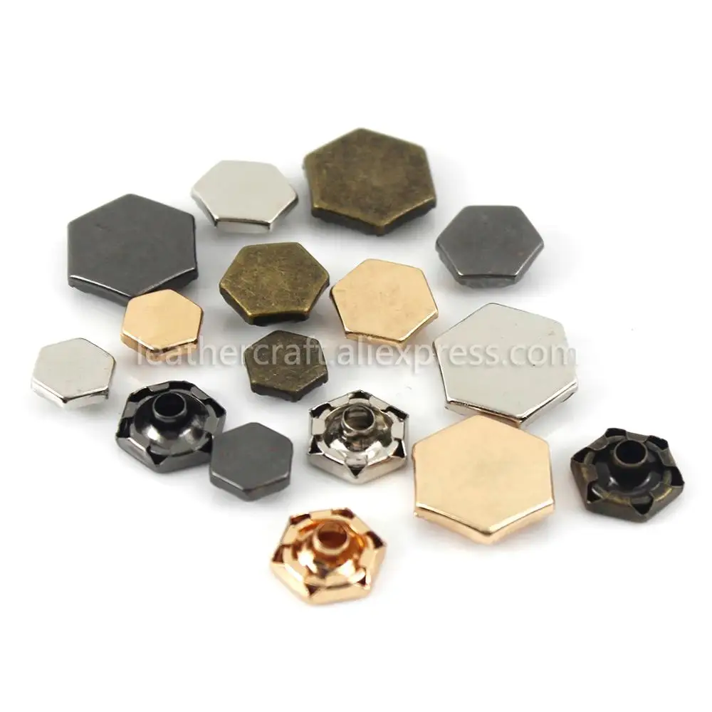 100 sets Metal Hexagon Single Cap Rivets Studs Fastener Leather Craft Belt Strap Bag Clothing Garments Shoes Decor Accessories