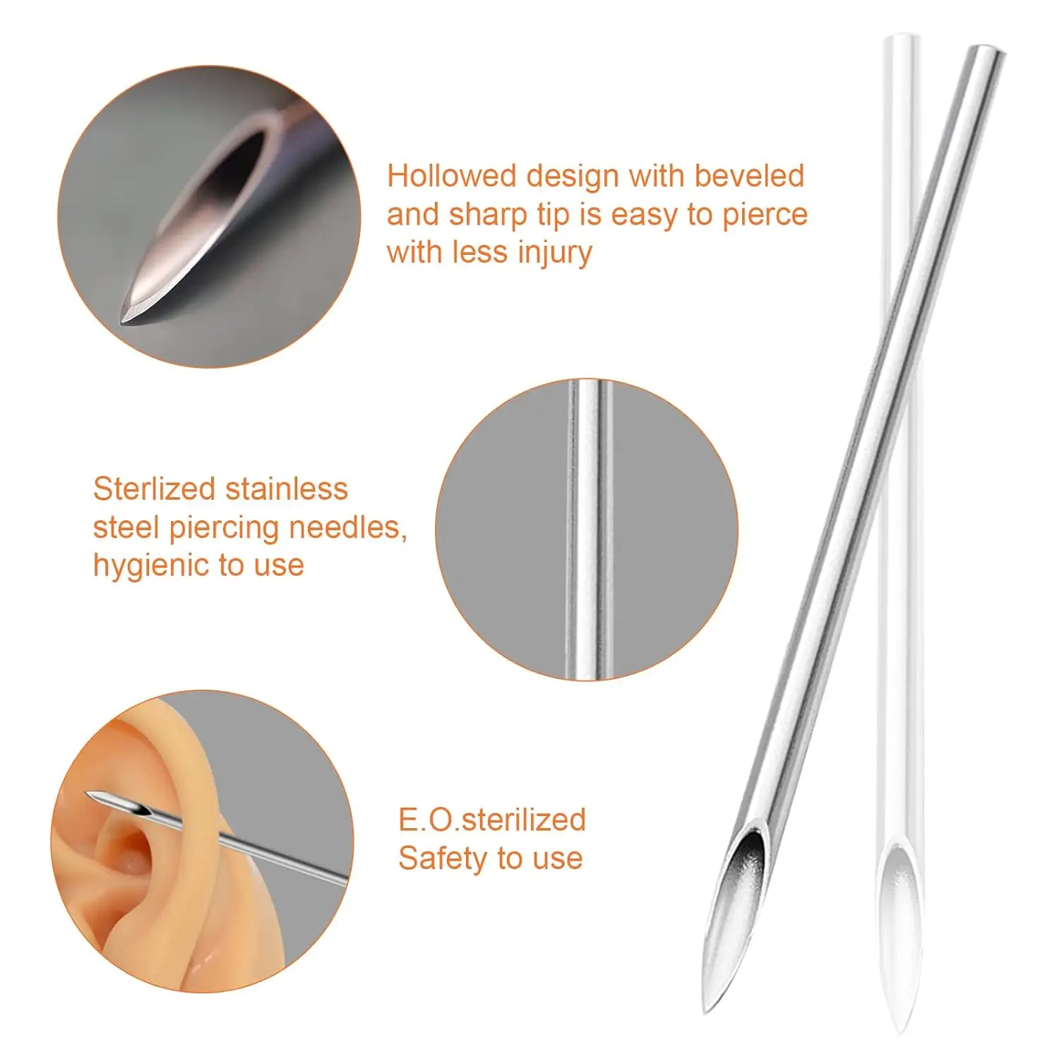 300/200/100PCS Tattoo Piercing Needles 12G 14G 16G 18G 20G Disposable Sterile Body Piercing Needles for Ear Nose Puncture