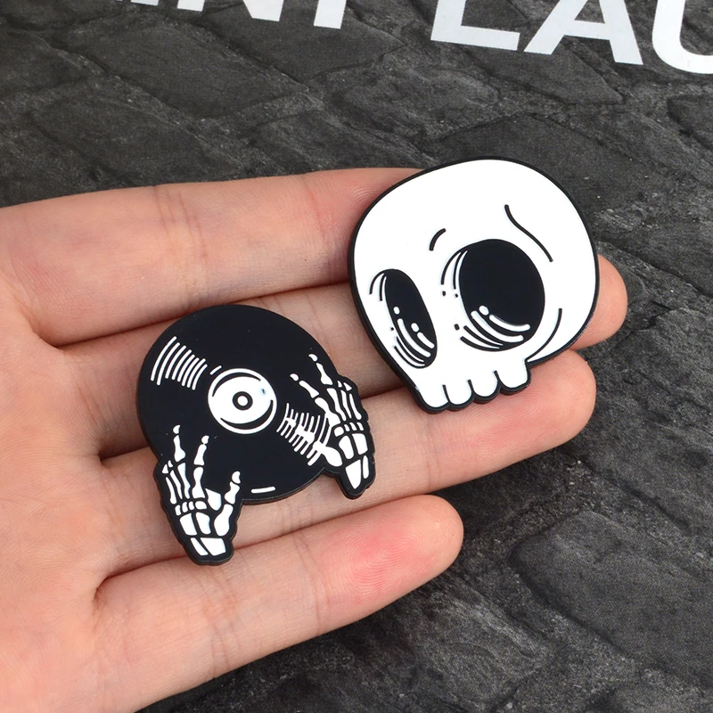 Black Potion Heart Enamel Pins Cartoon Punk Skeleton Wine Glasses Eyes Brooch Badge Trendy Gothic Lapel Jewelry Gift For Friends