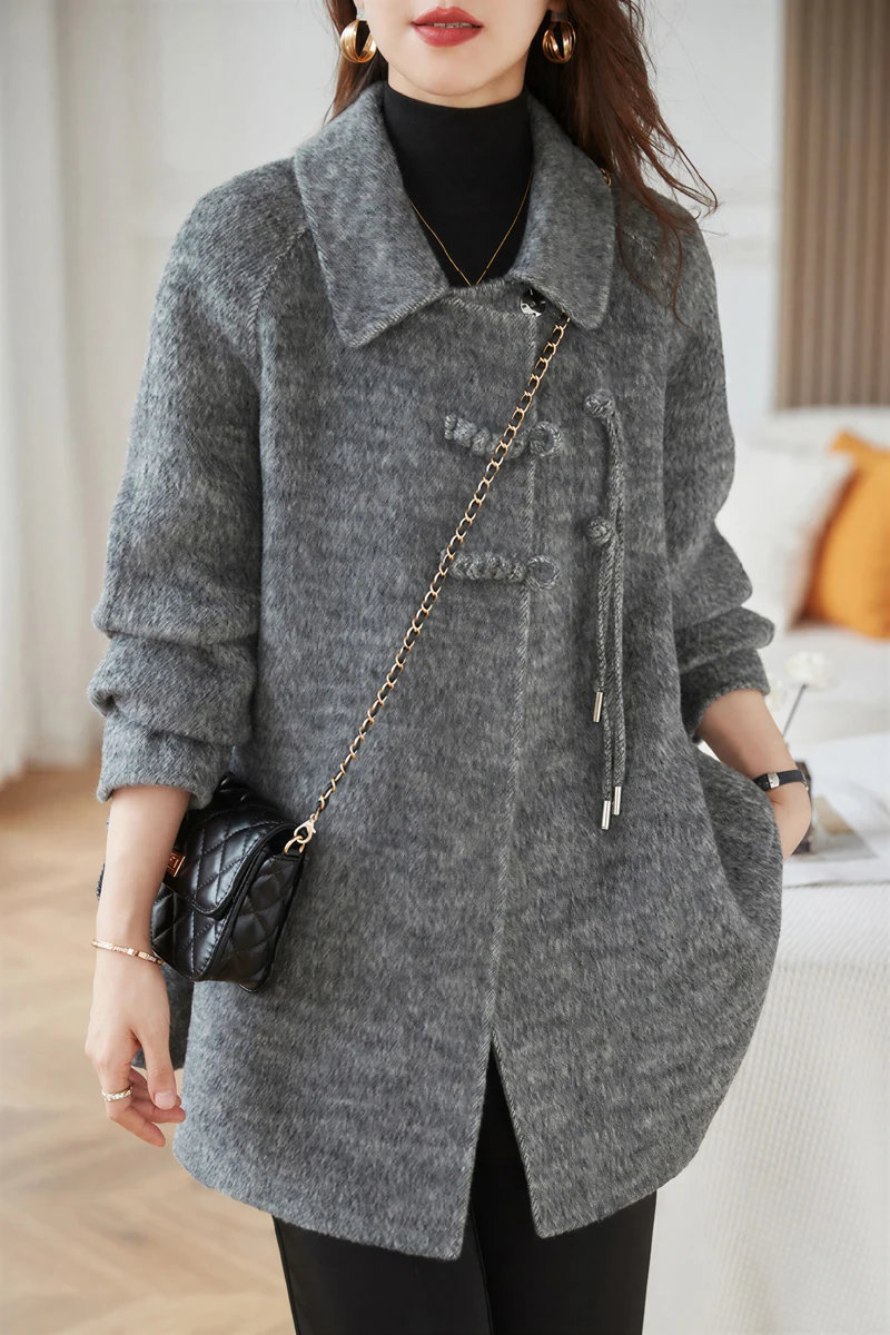 

Wool Blend Coats Womens Woolen Coat Orange Winter Velvet Bronzing Sashes Nordic Style All-Season Warmth Insulation Office Lady