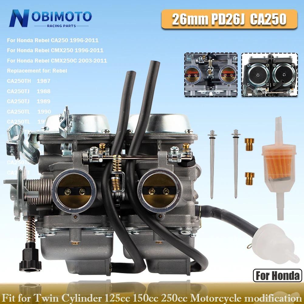 Motorcycle Dual Carb 26mm PD26J Carburetor Assy For Honda Rebel CA250 CB250T CBT250 CMX250 250cc CBT125 CBT150 Double Cylinder