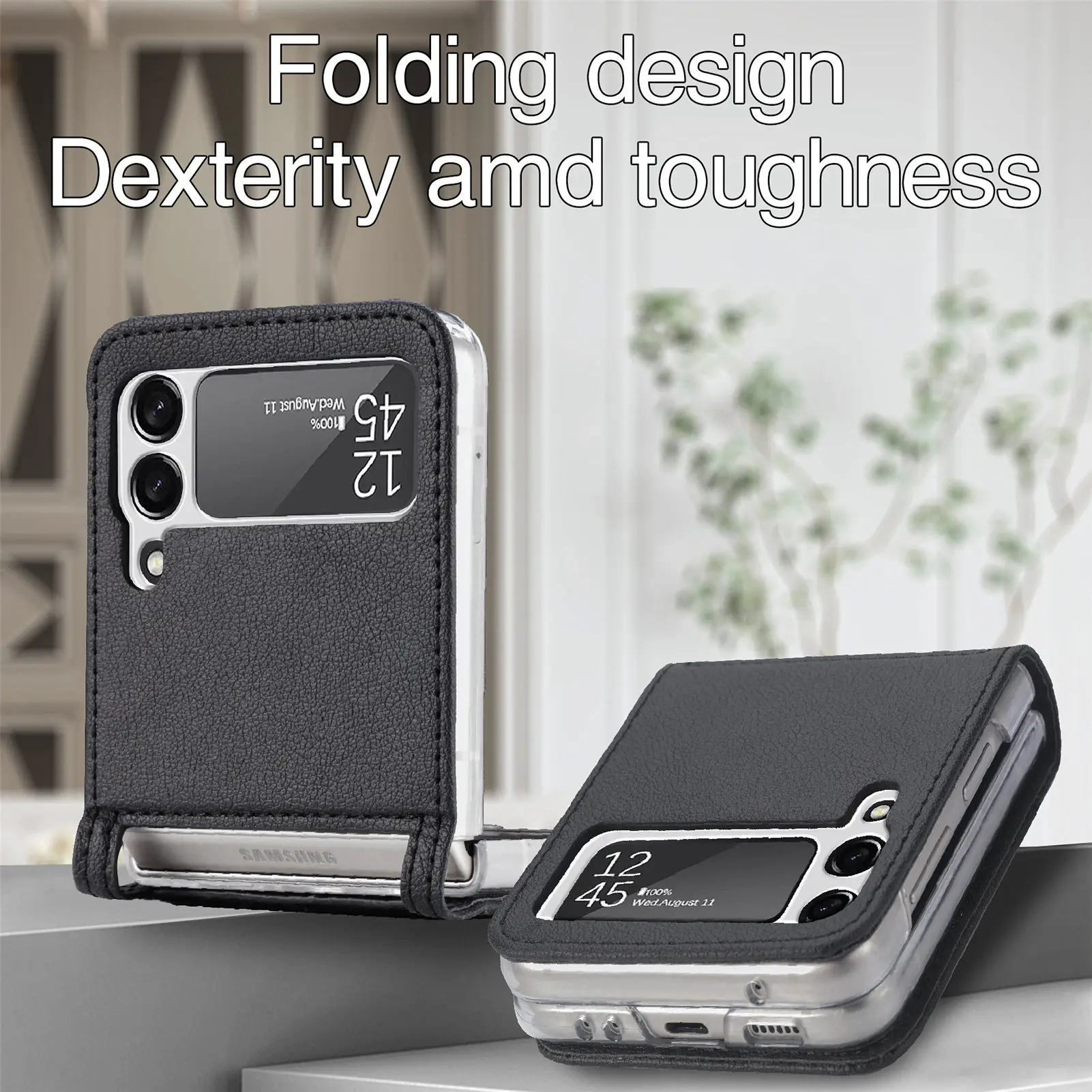 Card Pocket Protective Cover for Samsung Galaxy Z Flip 4 3 5G Flip4 Flip3 Flip5 Flip6 Flip2 Flip 1 2 5 6 Leather Fashion Case