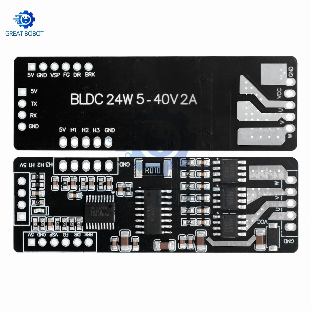 3 Phase BLDC Brushless Motor Driver Board 5-40V Wide Voltage 2A 24W Hall Sensor PWM Speed Regulation Module