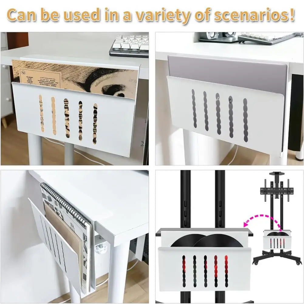 Desk Side Hanging Rack Desk Side Laptop Holder Clamp-on Shelf No Drill Heavy Duty Desk Organizer Tray Vertical Tablet Computer