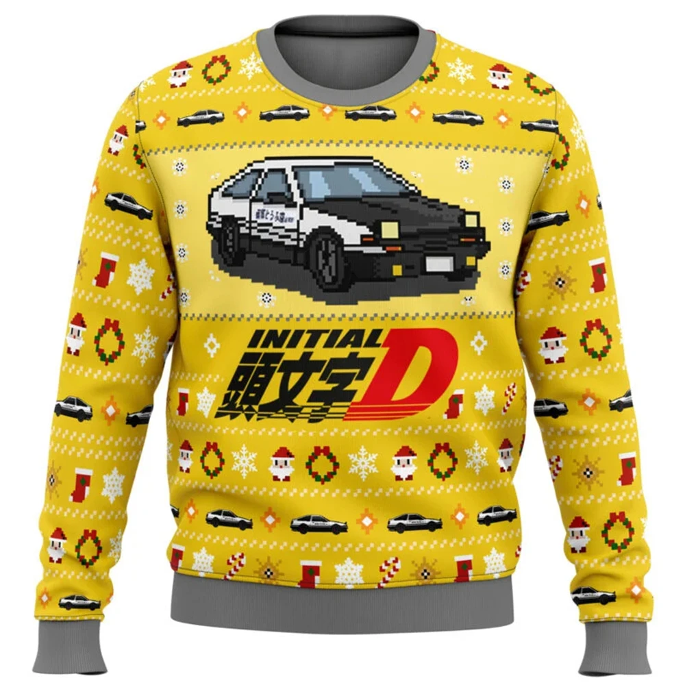 Pull de Noël à col rond pour hommes et femmes, haut à manches longues, pull de voiture classique Initial D en-ly, Everthing2025,