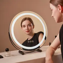 Makeup Vanity Mirror with Lights Bedroom Round LED Tabletop/Desk Mirror 3 Color Dimmable Lighting Modes with 10X Magnification