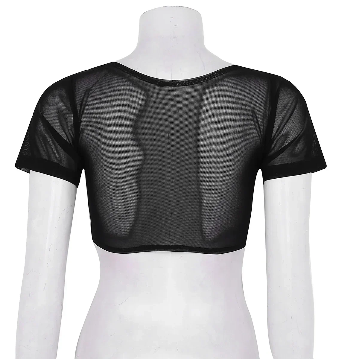 المرأة شبكة لينة انظر من خلال شير مفتوح التمثال قصيرة الأكمام Dancewear التفاف القمم ملابس رقص البطن المحاصيل الأعلى الاخفاء