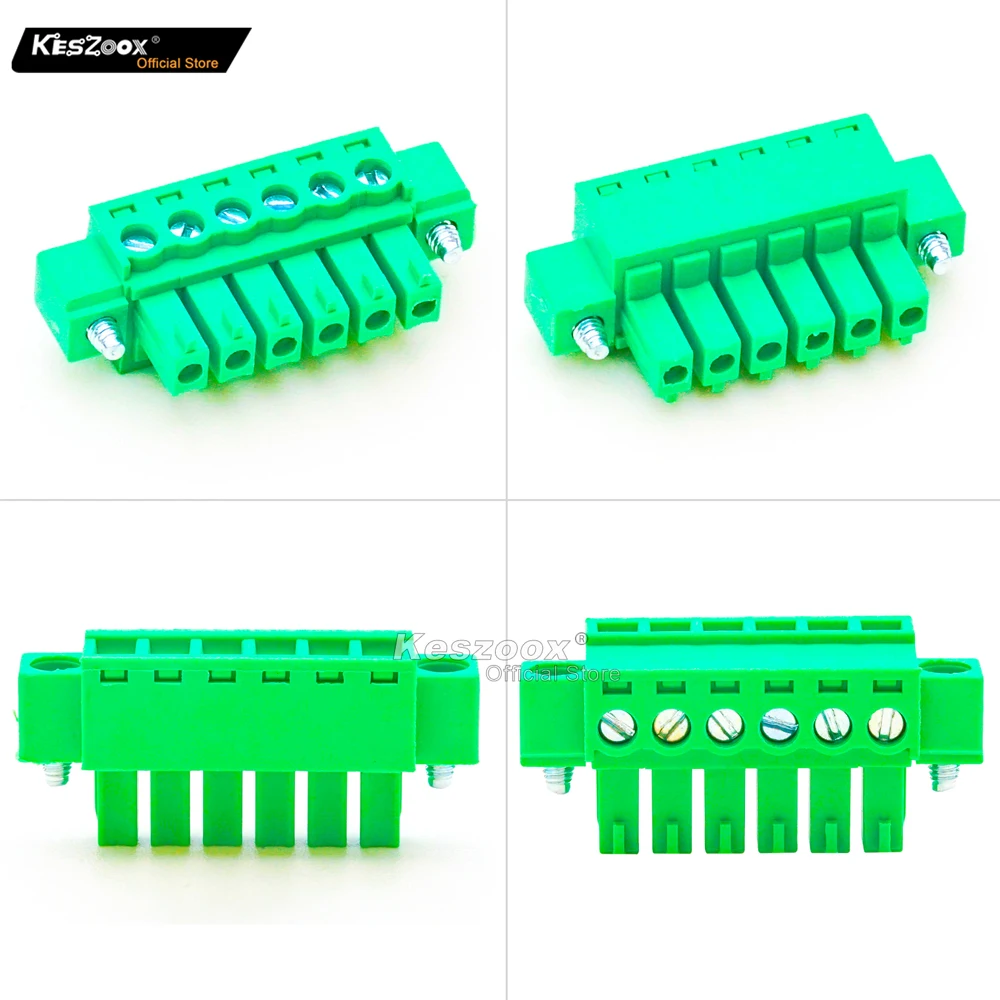 Yoeruyo Phoenix 3.81mm 6 Pin PCB Screw Plug Terminal Block 5PCS Green 6-Pole Connector with Screwable Flanges