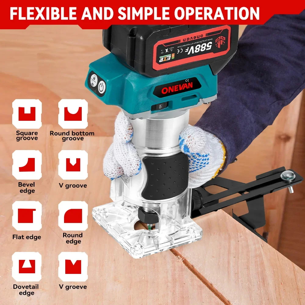 5 Speeds Brushless Electric Hand Trimmer 1600W Cordless Wood Router Woodworking Engraving Slotting for Makita 18V Battery