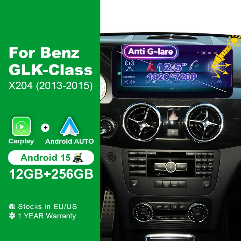 Aycetry 1920*720P Touch Screen Car Radio Wireless Carplay Android 15 Auto Stereo For Mercedes Benz GLK Class X204 NTG 4.5 2013-2015 Autoradio 12.5 Inch Multimedia Players Bluetooth Navigation GPS 2 DIN