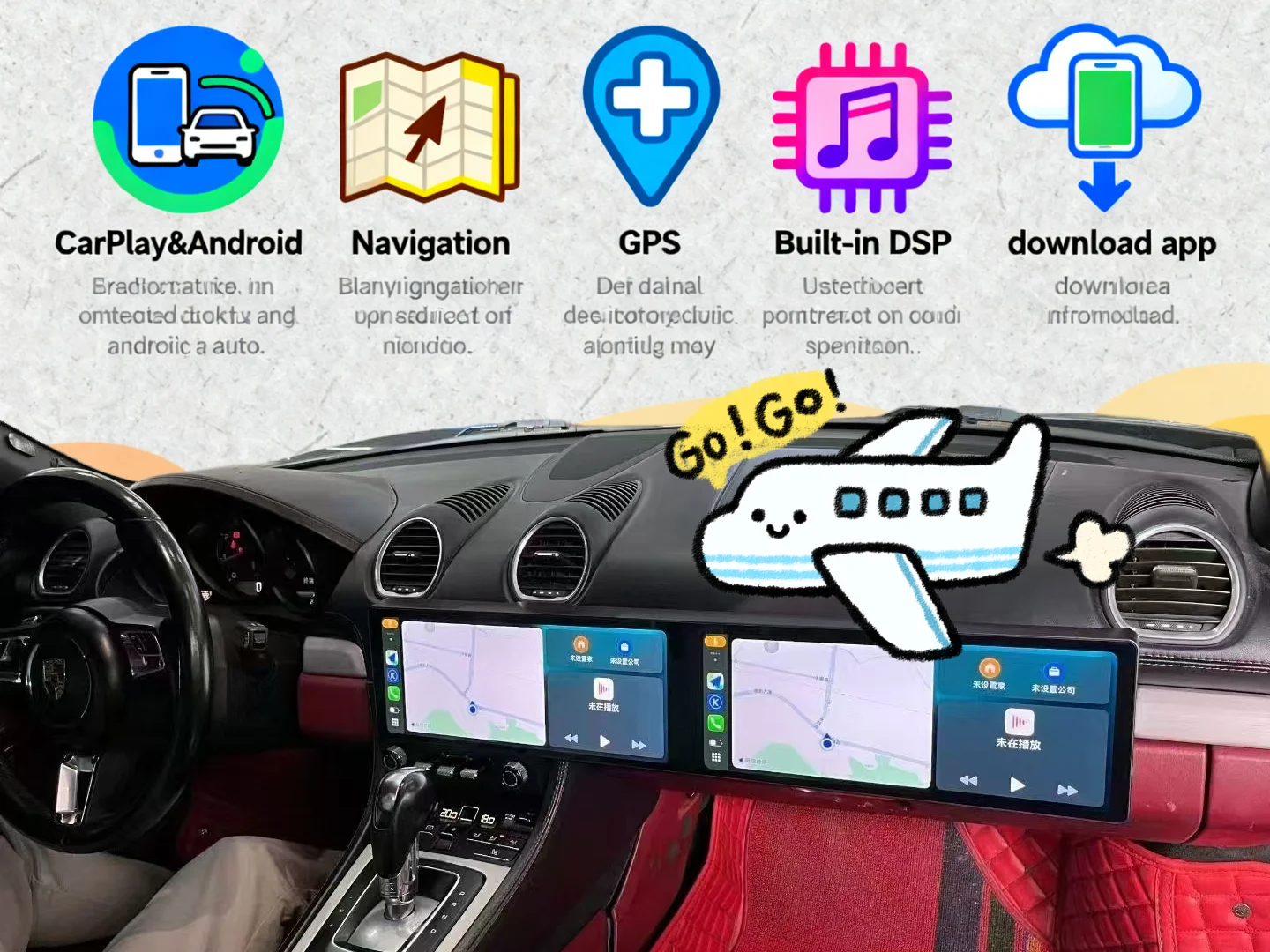 Dual 12.3 Inch Screen Car  Radio Multimedia Player Head Unit For Porsche 718 Boxster 2016-2023 CarPlay GPS Navigation Android 14