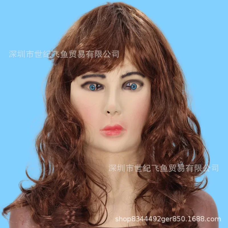 2025 linda mulher máscara de cabelo longo peruca halloween rosto simulação jovem máscara 2025 trajes e acessórios assustadores