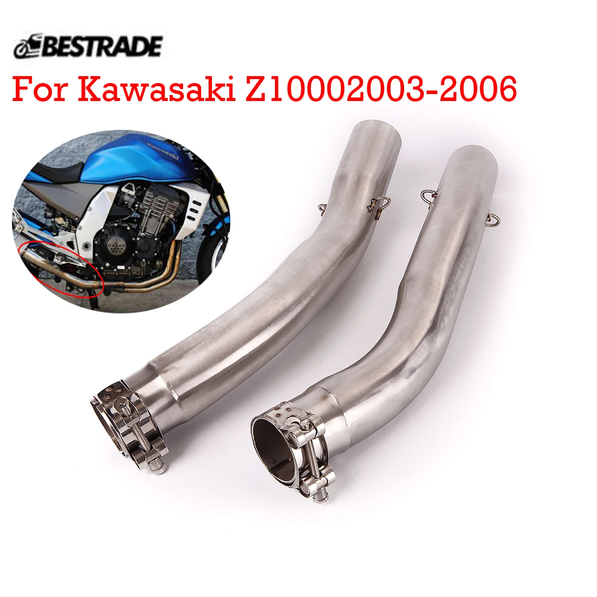 51mm Stainless Steel Mid Connect Link Tips Left&Right For Kawasaki Z10002003-2006 Motorcycle Header Link Pipe