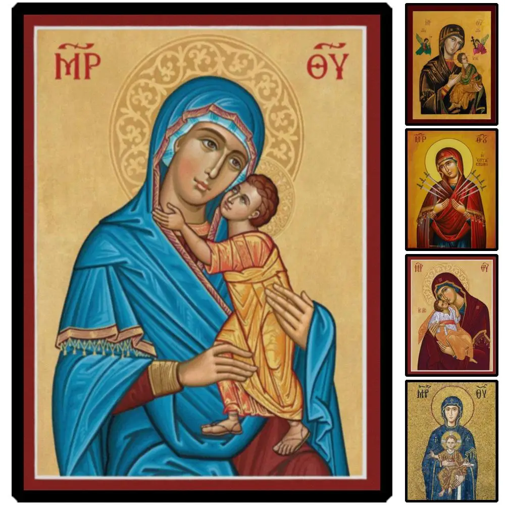 Byzantine Mother of God Icon Theotokos Virgin Mary Tenderness Wall Art Greek Orthodox HD Canvas Print for Altar Religious Gift