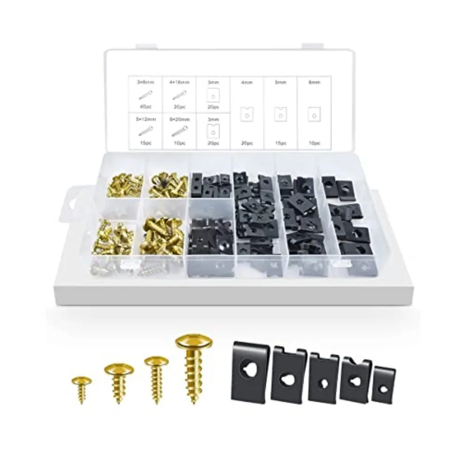 

170PCS U-Clip Screw Kit Car U Clip with Screw Auto Car U Nuts with Self Tapping Screw Spire U Clips Car Fastener Clips Set Car