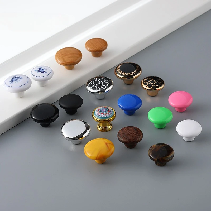 Plastic minimalist wood-grain single-hole drawer handles Vintage color country-style wardrobe door plain handles