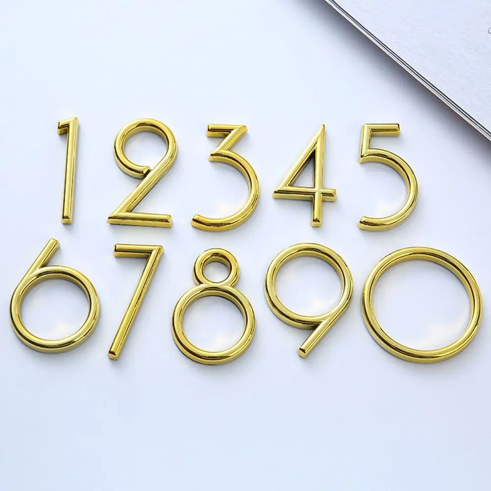 ABS Golden Door Number Sign Sticker 6cm Height Address Sign Door Label Creative Self Adhesive Number Door Plaque Hardware