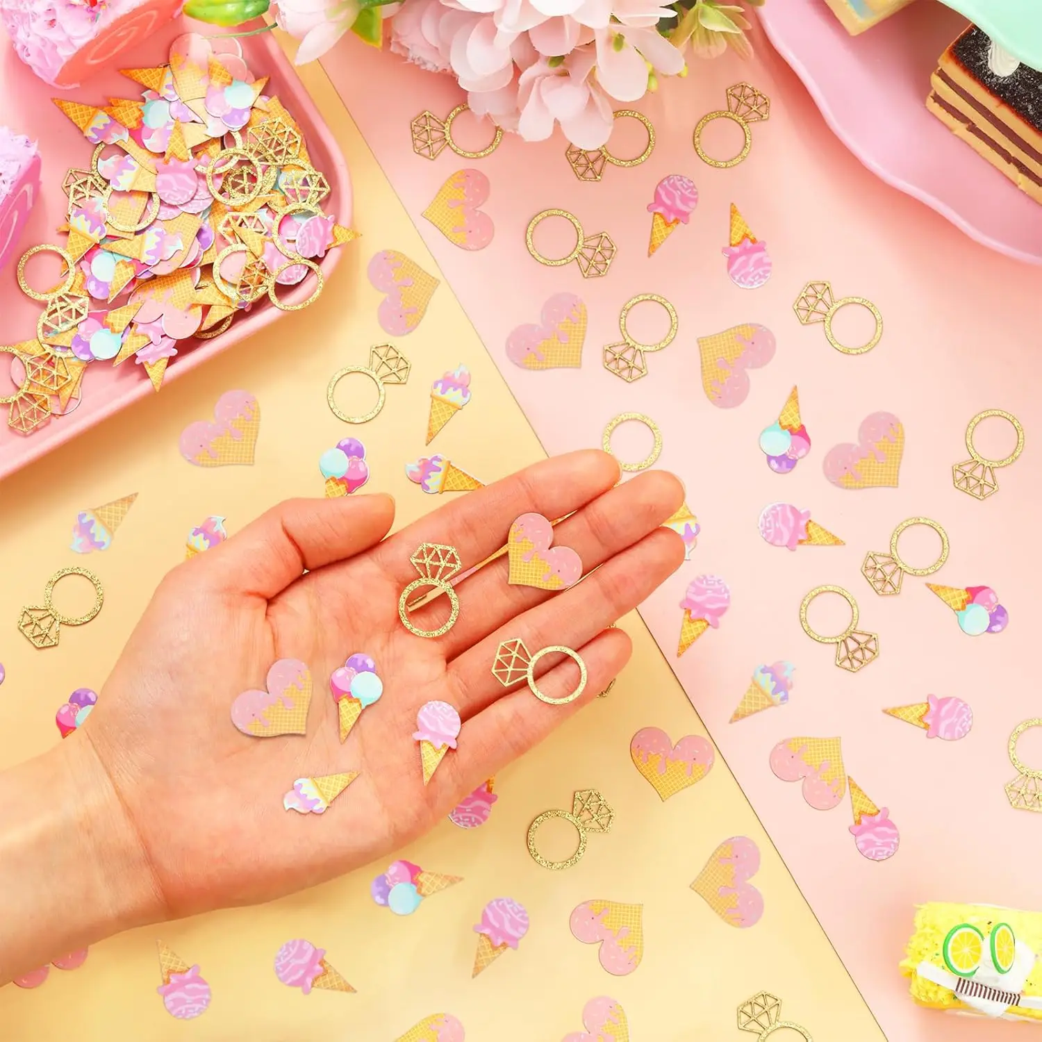 ديكور دش الزفاف الآيس كريم، قصاصات دش الزفاف الآيس كريم للطاولة، لقد تم مغرفة لوازم حفلات الزفاف