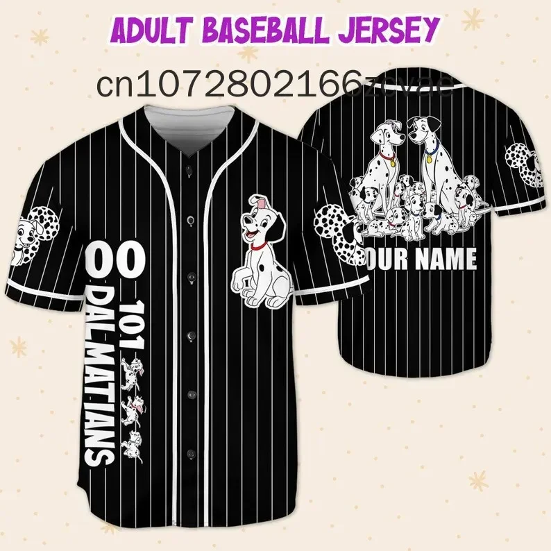 Free Customized Disney 101 Dalmatians Baseball Jersey Streetwear Fashion Summer Men's And Women's Short Sleeve Baseball Shirt