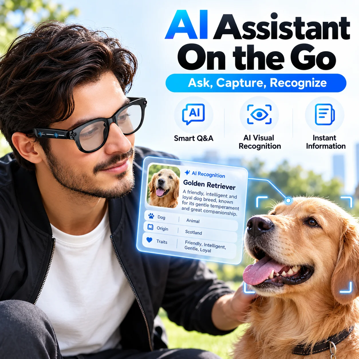 AI Smart Glasses with 8MP Camera, Smart Translation, AI Recognition, Open-Ear Audio, Bluetooth Calls, Music & LED Light