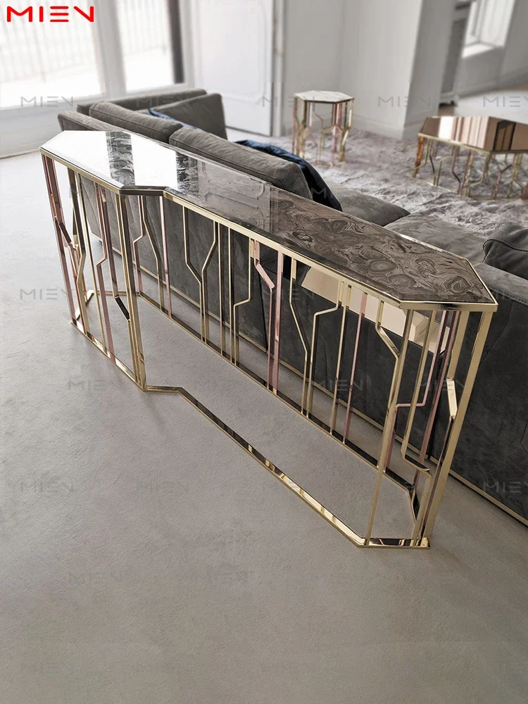 Italian Longchi stainless steel entrance table, metal customized entrance table, marble sofa back, several tables