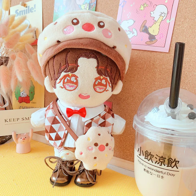 

20cm Kawaii Mini Idol Doll Clothes Cute Cookies Vest Shirt Pants Hat Bag Set Plush Doll Clothes Accessories Toys Gifts