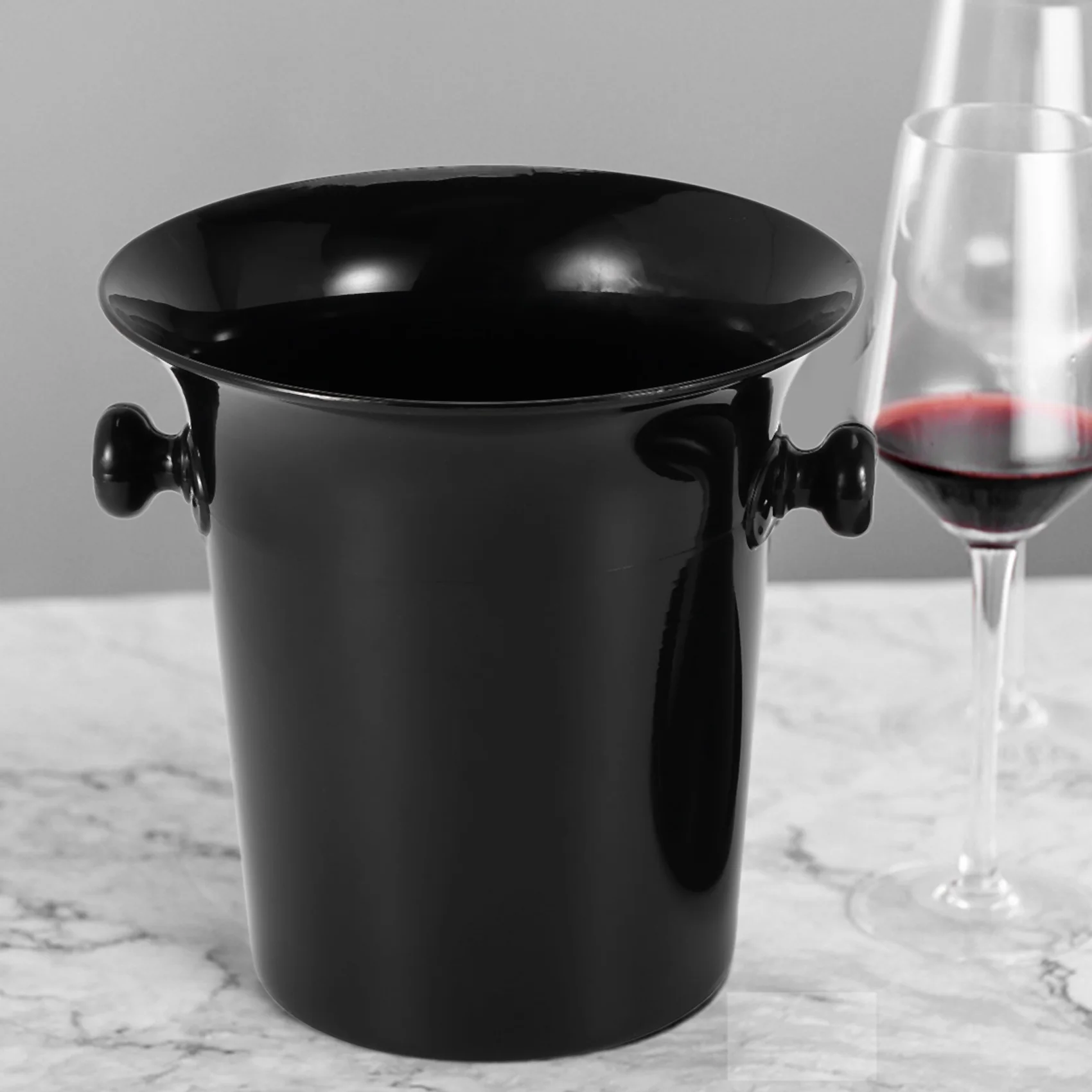 Wine Dump Black Plastic Wine Spittoon - Standard Size with Black Funnel Champagne Bucket