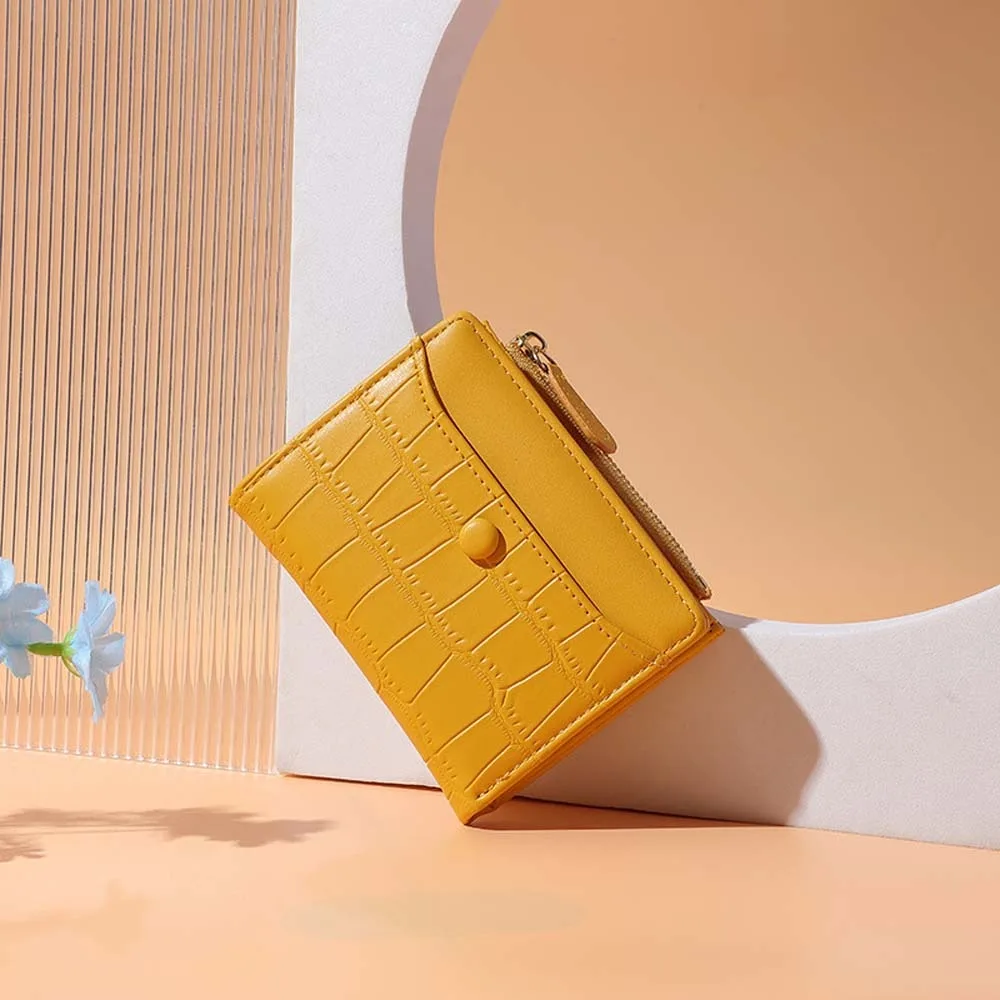 

Versatile Portable Alligator Pattern Wallet Transparent Mini Short PU Purse Solid Color Waterproof Multiple Card Bag Daily