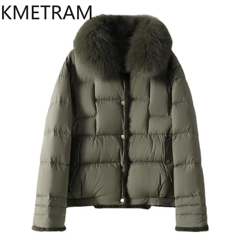 

KMETRAM Fox Collar with Mink Trim Goose Down Jacket High Quality New in Outwears Winter Clothes Women 2024 Winterjas Dames