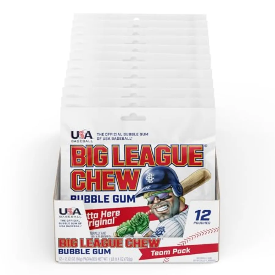 Chicle Big League Chew Outta Here - Sabor Clásico de Parque de Diversiones, Perfecto para Partidos de Béisbol, Equipos, Puestos de Comida, Fiestas y Más