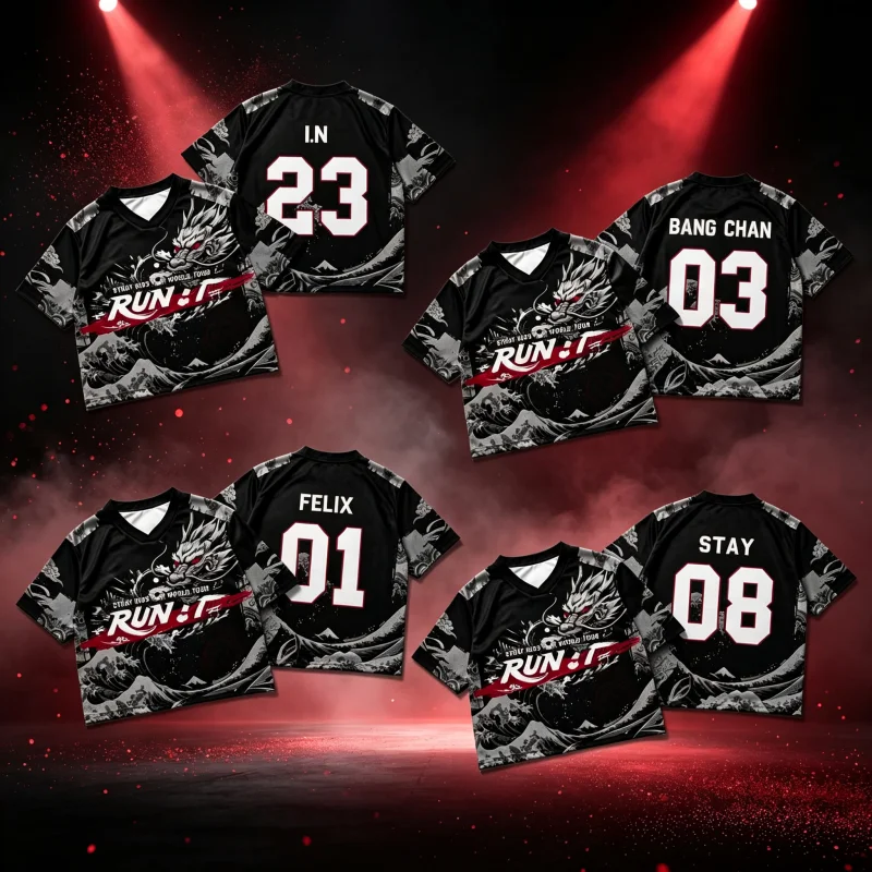 2026 New Kpop Stray Run It World Tour Jersey T-shirt Men Women Summer Sport T-shirt Breathable Quick Drying Fan Family Kids Tees
