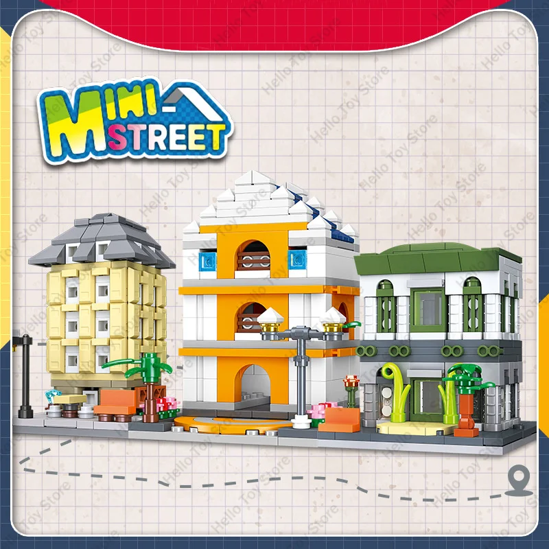 New Creative Mini Street View Building Blocks School Library Model Simulation Bank Bricks Children DIY Assembly Birthday Gifts