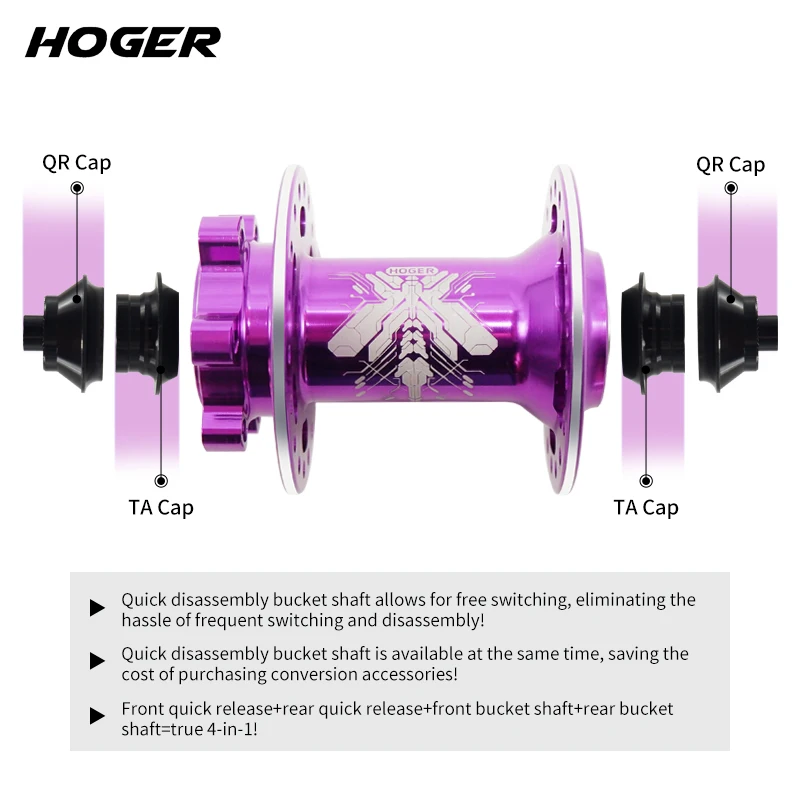 HOGER MTB Hub Front Rear 32 36 Holes QR Thru-axle Exchange Mountain Bike Disc Brake Bicycle Hubs HG 120 Click Hub 6 Bearing